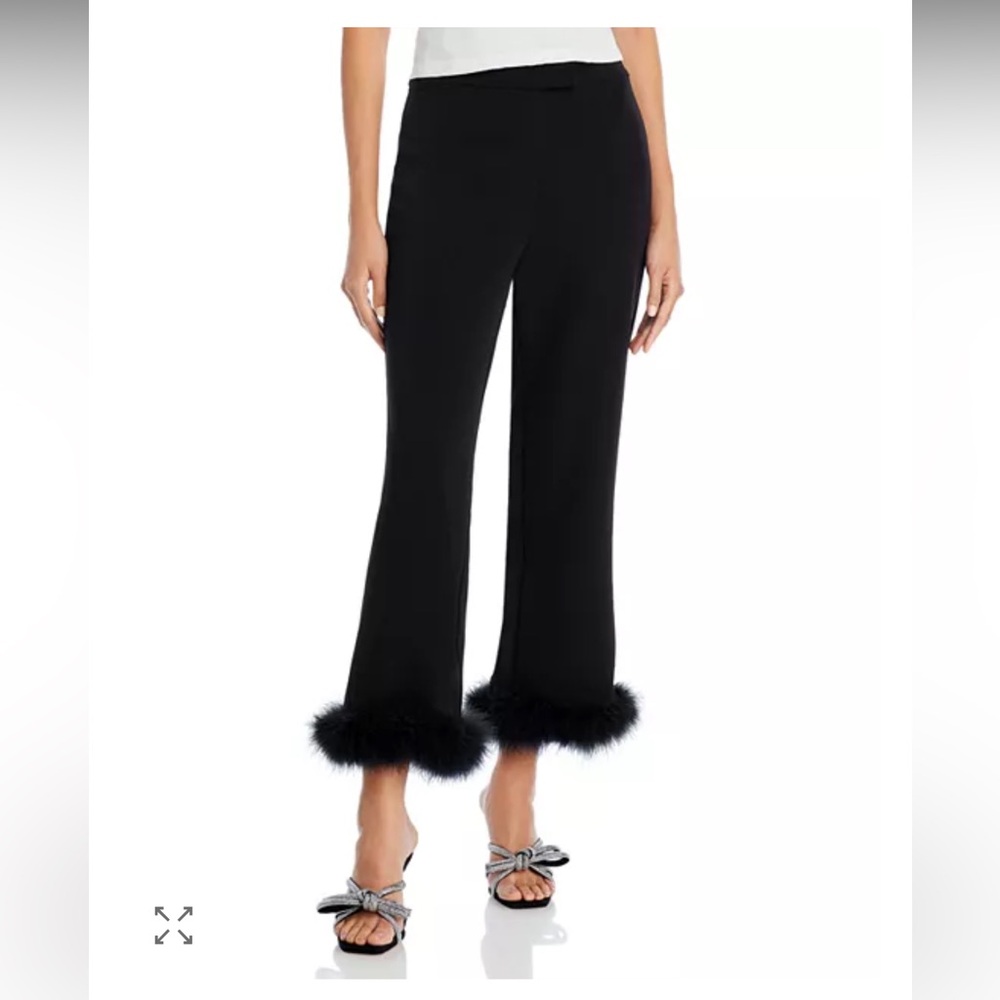 Aqua Black Fur Trim Cropped Pants
